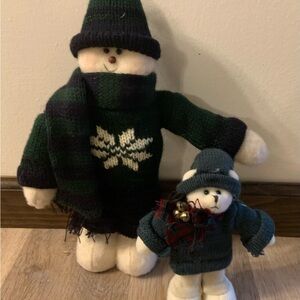 Vintage 1998 Crazy Mountain Standing Snowman & Bear Dressed In Winter Attire